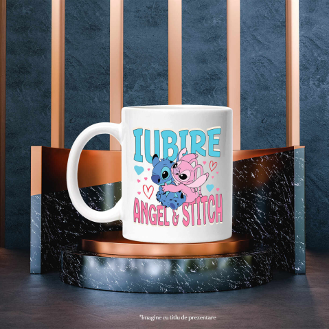 Cana Cu Angel si Stitch - Poveste de Iubire Ceramica, 330ML, cu Maner Alb [2]