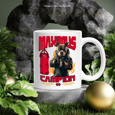 Cana cu Animal Boxer In Hanorac, Sac de Box, Flacari, Peronalizata cu Numele si Poza Animalului Tau cu Maner Alb [5]