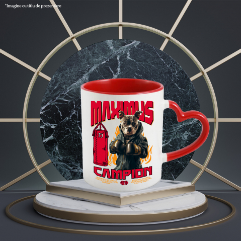 Cana cu Animal Boxer In Hanorac, Sac de Box, Flacari, Peronalizata cu Numele si Poza Animalului Tau cu Maner Inima Rosie [3]