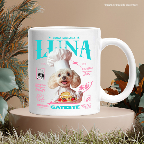 Cana cu Animal Bucatar, Cofetar, Patiser, Peronalizata cu Numele si Poza Animalului Tau cu Maner Alb [5]