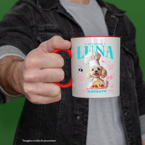 Cana cu Animal Bucatar, Cofetar, Patiser, Peronalizata cu Numele si Poza Animalului Tau cu Maner Rosu [3]