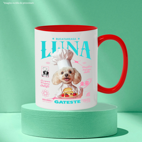 Cana cu Animal Bucatar, Cofetar, Patiser, Peronalizata cu Numele si Poza Animalului Tau cu Maner Rosu [5]