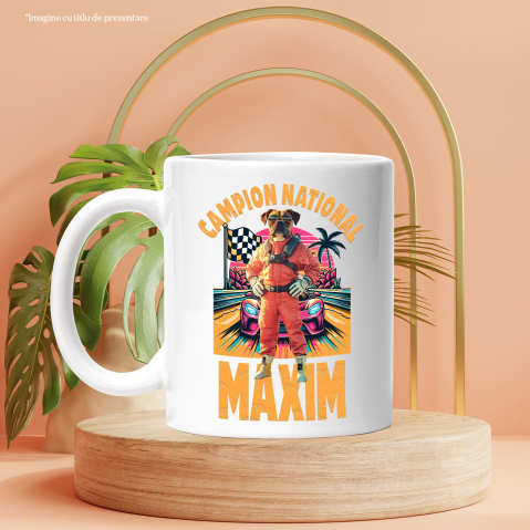 Cana cu Animal Campion la Cursele cu Masini, Peronalizata cu Numele si Poza Animalului Tau cu Maner Alb [5]