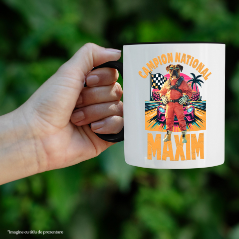 Cana cu Animal Campion la Cursele cu Masini, Peronalizata cu Numele si Poza Animalului Tau cu Maner Negru [3]