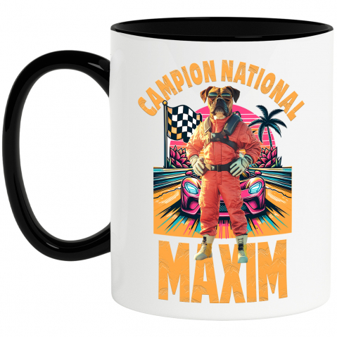 Personalizate cu Animalul Tau - Cana cu Animal Campion la Cursele cu Masini, Peronalizata cu Numele si Poza Animalului Tau cu Maner Negru