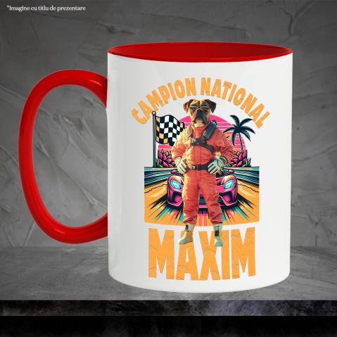 Cana cu Animal Campion la Cursele cu Masini, Peronalizata cu Numele si Poza Animalului Tau cu Maner Rosu [5]