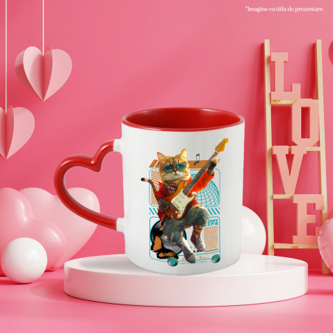 Cana cu Animal Cantand la Chitara, Peronalizata cu Numele si Poza Animalului Tau cu Maner Inima Rosie [5]
