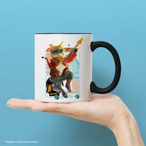 Cana cu Animal Cantand la Chitara, Peronalizata cu Numele si Poza Animalului Tau cu Maner Negru [3]