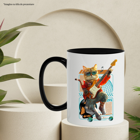 Cana cu Animal Cantand la Chitara, Peronalizata cu Numele si Poza Animalului Tau cu Maner Negru [5]