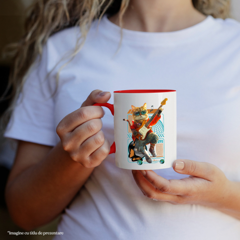 Cana cu Animal Cantand la Chitara, Peronalizata cu Numele si Poza Animalului Tau cu Maner Rosu [3]