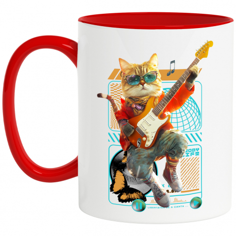 Cani - Cana cu Animal Cantand la Chitara, Peronalizata cu Numele si Poza Animalului Tau cu Maner Rosu