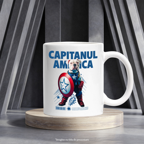 Cana cu Animal Capitanul America, Peronalizata cu Numele si Poza Animalului Tau cu Maner Alb [5]