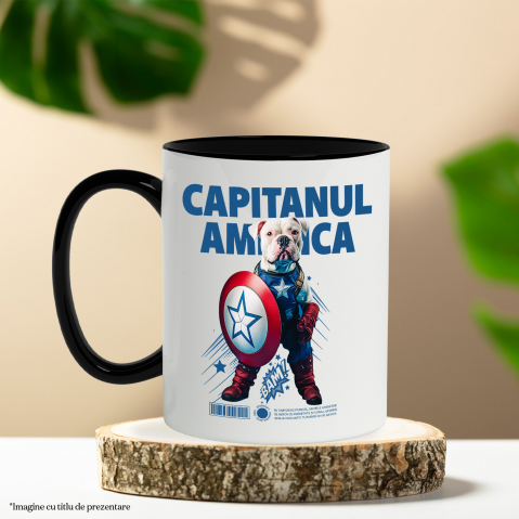 Cana cu Animal Capitanul America, Peronalizata cu Numele si Poza Animalului Tau cu Maner Negru [5]