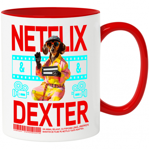 Cani - Cana cu Animal Cinefil, Peronalizata cu Numele si Poza Animalului Tau cu Maner Rosu