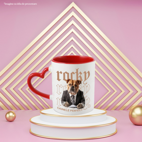 Cana cu Animal Contabil in Costum, Peronalizata cu Numele si Poza Animalului Tau cu Maner Inima Rosie [3]