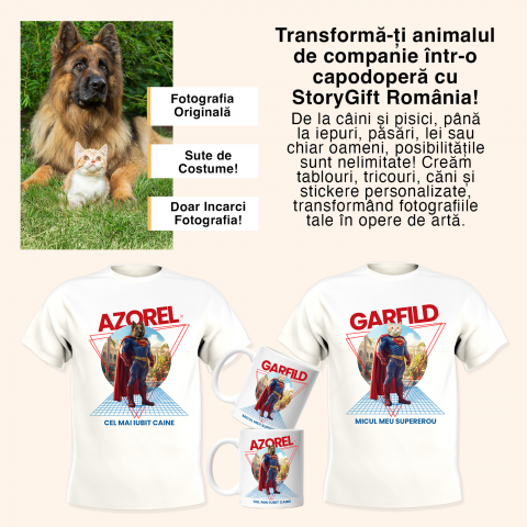 Cana cu Animal Pe Motocicleta, La Apus cu Palmieri, Peronalizata cu Numele si Poza Animalului Tau cu Maner Rosu [4]