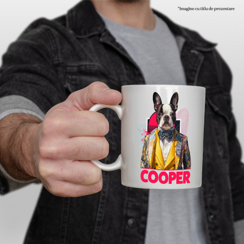 Cana cu Animal Designer de Moda, Costum Colorat, Peronalizata cu Numele si Poza Animalului Tau cu Maner Alb [3]