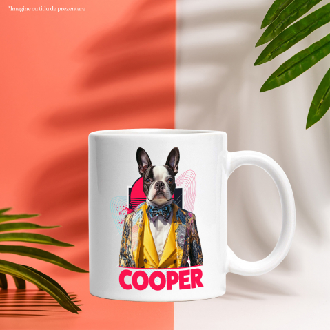 Cana cu Animal Designer de Moda, Costum Colorat, Peronalizata cu Numele si Poza Animalului Tau cu Maner Alb [5]