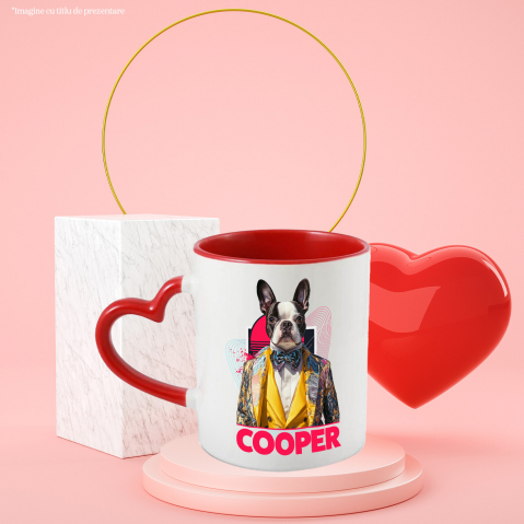 Cana cu Animal Designer de Moda, Costum Colorat, Peronalizata cu Numele si Poza Animalului Tau cu Maner Inima Rosie [5]