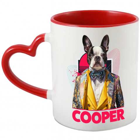 Cani - Cana cu Animal Designer de Moda, Costum Colorat, Peronalizata cu Numele si Poza Animalului Tau cu Maner Inima Rosie