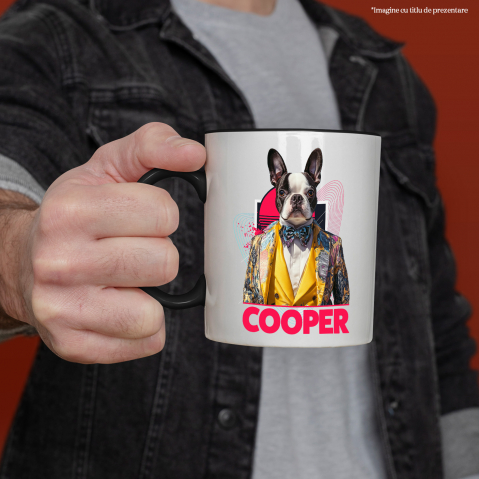 Cana cu Animal Designer de Moda, Costum Colorat, Peronalizata cu Numele si Poza Animalului Tau cu Maner Negru [3]