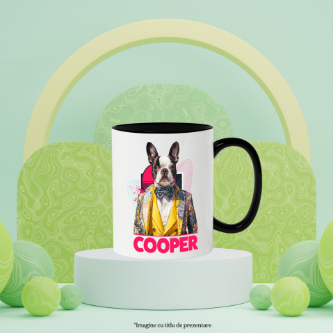 Cana cu Animal Designer de Moda, Costum Colorat, Peronalizata cu Numele si Poza Animalului Tau cu Maner Negru [5]