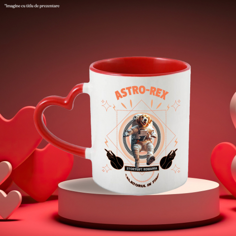 Cana cu Animal In Costum de Astronaut , Peronalizata cu Numele si Poza Animalului Tau cu Maner Inima Rosie [5]