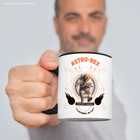 Cana cu Animal In Costum de Astronaut , Peronalizata cu Numele si Poza Animalului Tau cu Maner Negru [3]