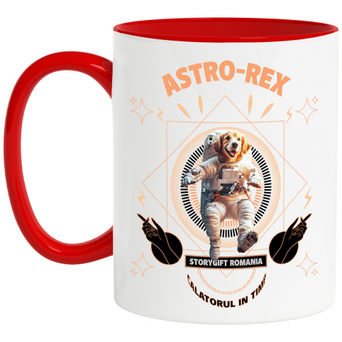Personalizate cu Animalul Tau - Cana cu Animal In Costum de Astronaut , Peronalizata cu Numele si Poza Animalului Tau cu Maner Rosu
