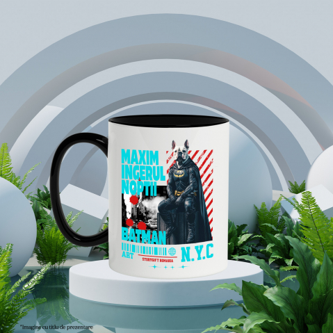 Cana cu Animal In Costum de Batman pe Strazile din New York City, Peronalizata cu Numele si Poza Animalului Tau cu Maner Negru [5]