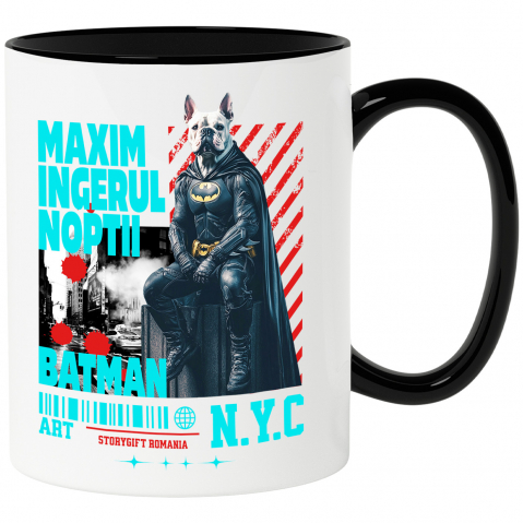 Cani - Cana cu Animal In Costum de Batman pe Strazile din New York City, Peronalizata cu Numele si Poza Animalului Tau cu Maner Negru