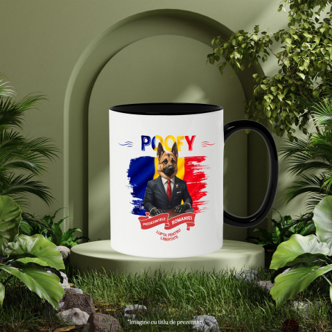 Cana cu Animal In Costum de Presedinte, Steagul Romaniei, Peronalizata cu Numele si Poza Animalului Tau cu Maner Negru [5]