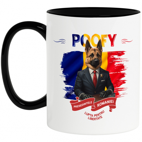 Personalizate cu Animalul Tau - Cana cu Animal In Costum de Presedinte, Steagul Romaniei, Peronalizata cu Numele si Poza Animalului Tau cu Maner Negru
