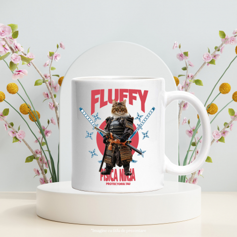 Cana cu Animal In Costum de Samurai cu Sabie, Peronalizata cu Numele si Poza Animalului Tau cu Maner Alb [5]