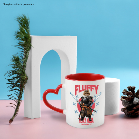 Cana cu Animal In Costum de Samurai cu Sabie, Peronalizata cu Numele si Poza Animalului Tau cu Maner Inima Rosie [3]