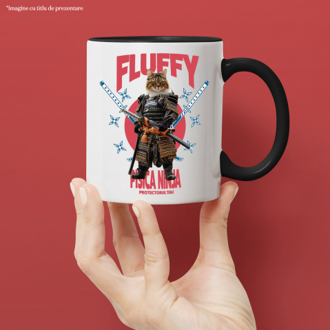 Cana cu Animal In Costum de Samurai cu Sabie, Peronalizata cu Numele si Poza Animalului Tau cu Maner Negru [3]