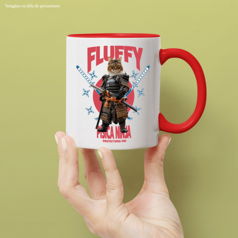 Cana cu Animal In Costum de Samurai cu Sabie, Peronalizata cu Numele si Poza Animalului Tau cu Maner Rosu [3]