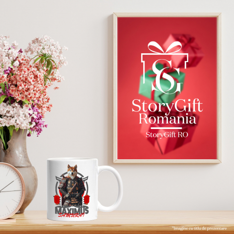 Cana cu Animal In Costum de Samurai, Peronalizata cu Numele si Poza Animalului Tau cu Maner Alb [7]