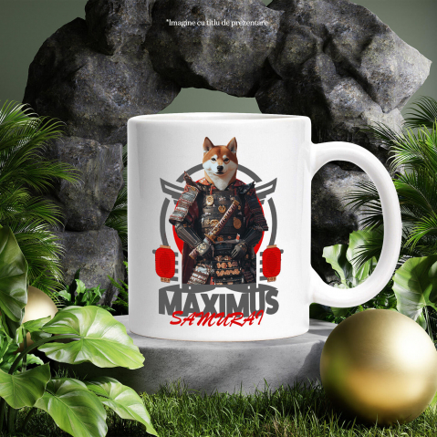Cana cu Animal In Costum de Samurai, Peronalizata cu Numele si Poza Animalului Tau cu Maner Alb [5]