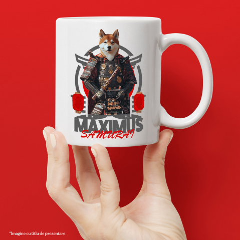 Cana cu Animal In Costum de Samurai, Peronalizata cu Numele si Poza Animalului Tau cu Maner Alb [3]