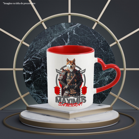 Cana cu Animal In Costum de Samurai, Peronalizata cu Numele si Poza Animalului Tau cu Maner Inima Rosie [3]