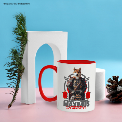 Cana cu Animal In Costum de Samurai, Peronalizata cu Numele si Poza Animalului Tau cu Maner Rosu [5]