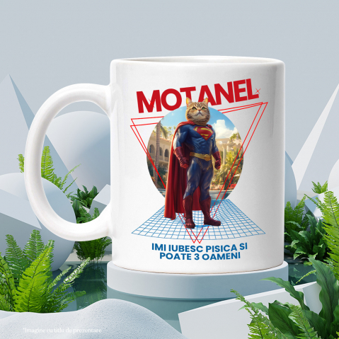 Cana cu Animal in Costum de Super Erou, Superman, Peronalizata cu Numele si Poza Animalului Tau cu Maner Alb [5]