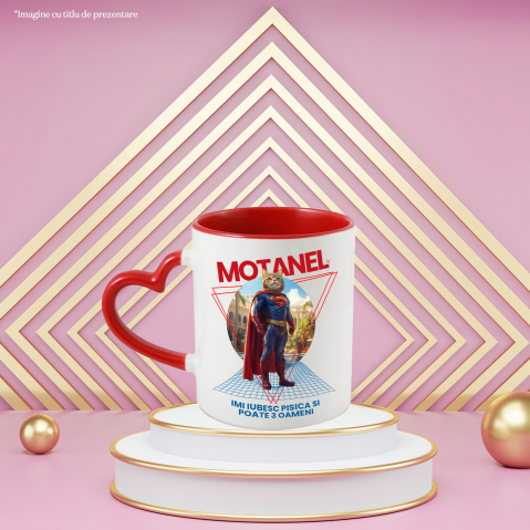 Cana cu Animal in Costum de Super Erou, Superman, Peronalizata cu Numele si Poza Animalului Tau cu Maner Inima Rosie [3]