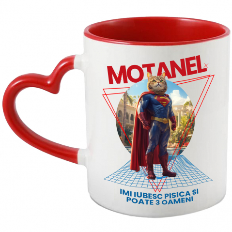 Personalizate cu Animalul Tau - Cana cu Animal in Costum de Super Erou, Superman, Peronalizata cu Numele si Poza Animalului Tau cu Maner Inima Rosie