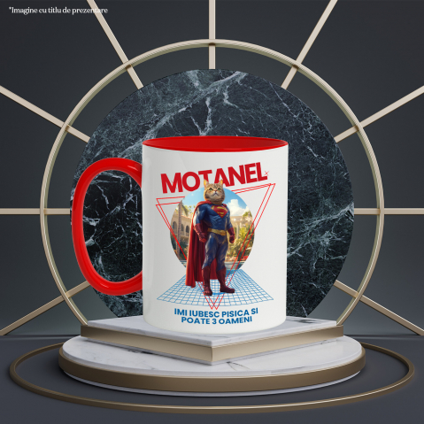 Cana cu Animal in Costum de Super Erou, Superman, Peronalizata cu Numele si Poza Animalului Tau cu Maner Rosu [5]