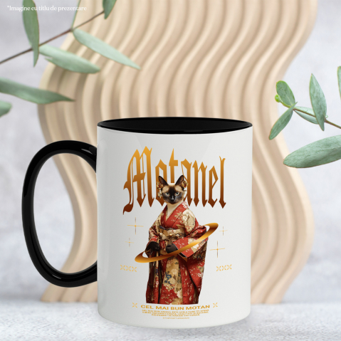 Cana cu Animal In Costum Japonez, Peronalizata cu Numele si Poza Animalului Tau cu Maner Negru [5]