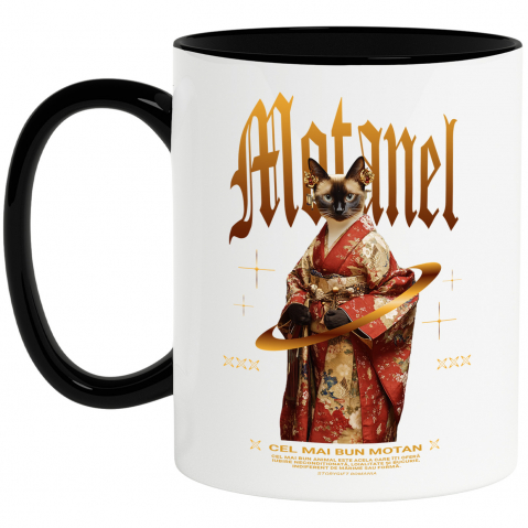 Personalizate cu Animalul Tau - Cana cu Animal In Costum Japonez, Peronalizata cu Numele si Poza Animalului Tau cu Maner Negru