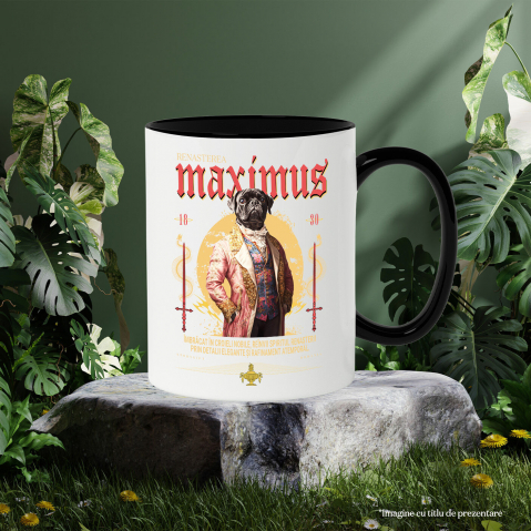 Cana cu Animal In Costum Medieval, Portret, Peronalizata cu Numele si Poza Animalului Tau cu Maner Negru [5]