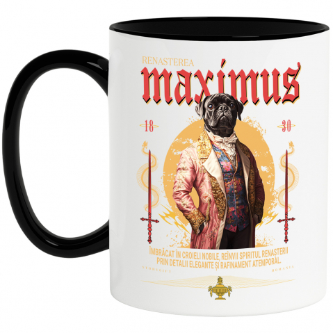 Cani - Cana cu Animal In Costum Medieval, Portret, Peronalizata cu Numele si Poza Animalului Tau cu Maner Negru